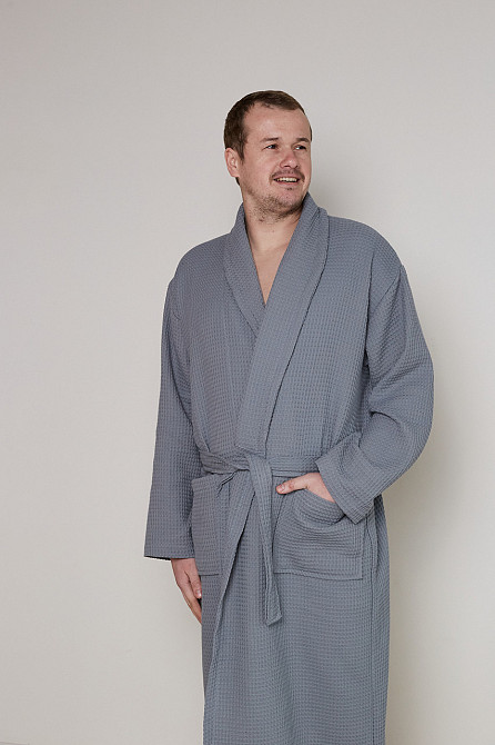 Чоловічий вафельний халат Ideal Textile довгий сірий (56860604) Чернівці - фото 2