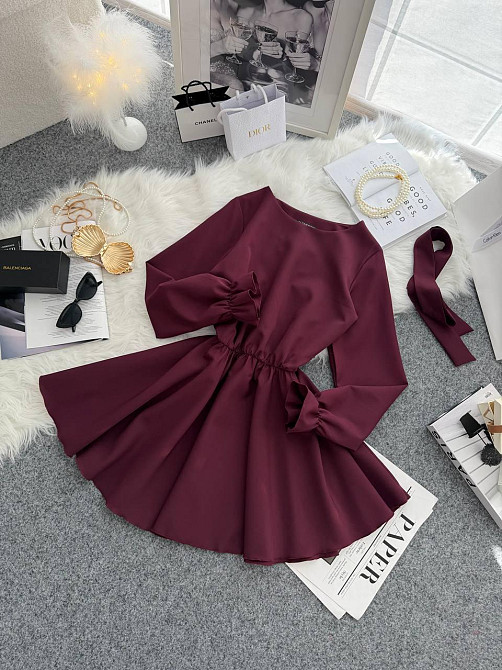 Жіноча романтична мінісукня з поясом креп костюмка Марсала, 50/52 Одеса - фото 5