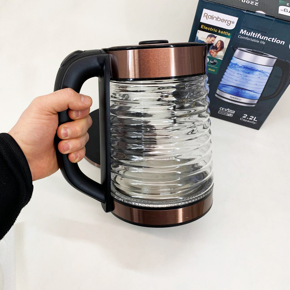 Красивый стеклянный чайник, Безшумный электрочайник, Современный электрочайник стеклянный GP-56 Львов - изображение 7