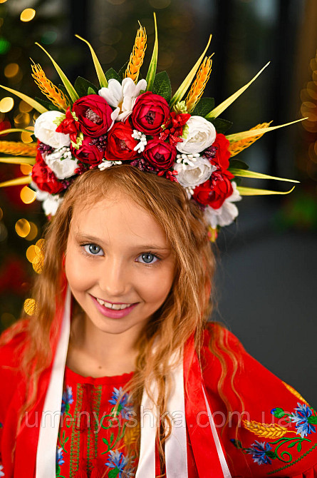 Віночок український вишневий сценічний зі стрічками Кривий Ріг - фото 1