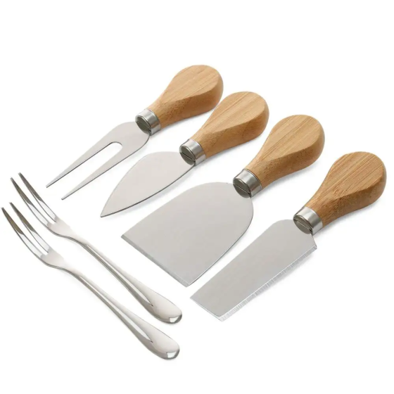 Бамбуковая доска для сыра с ножами и вилками, деревянная менажница размером 34×34×4 см Каменец-Подольский