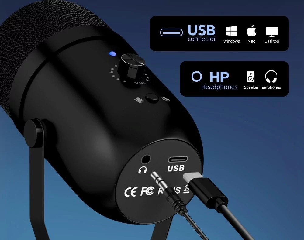 Мікрофон для подкастів HY2102 USB Чорний Київ - фото 4