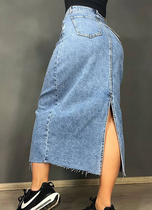 Юбка женская джинсовая Moss 503 длинная ассиметричная с разрезом голубая, голубой, З2, 32, 88 см, 11 Одесса - изображение 2