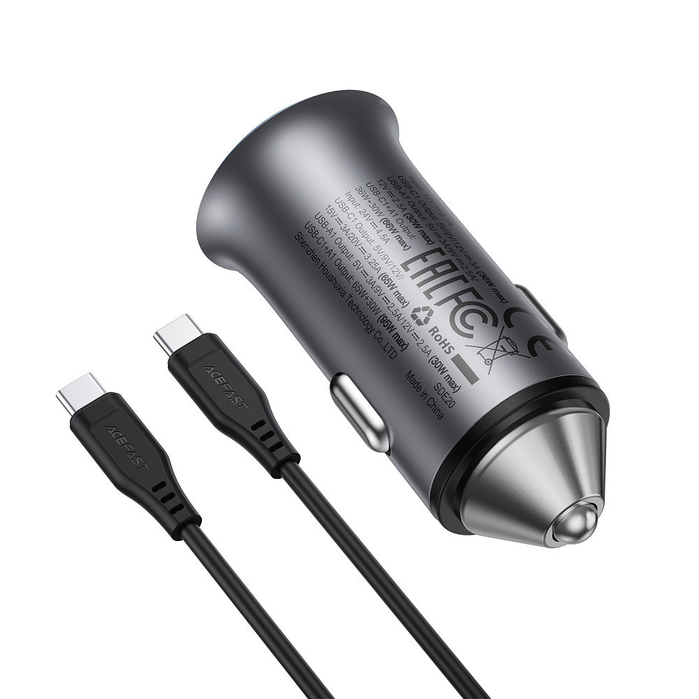 Автомобильное зарядное устройство ACEFAST B16 95W (USB-A+USB-C) dual port metal car charger set (P5) Metal Gray Киев - изображение 4