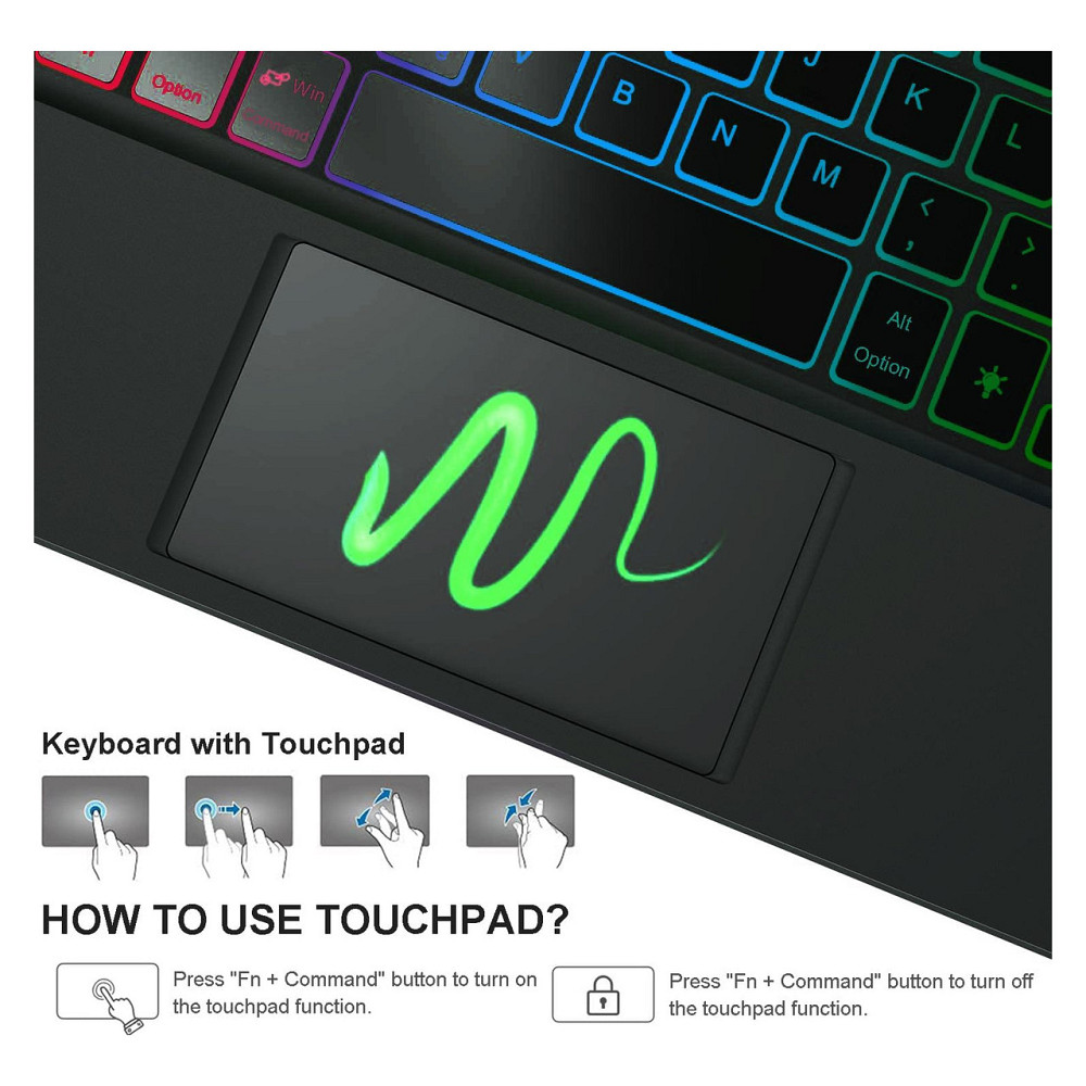 Чехол-клавиатура Nanhent QWERTY для Samsung Galaxy Tab S10 S9 S9 FE 12.4 Bluetooth тачпад RGB 7 цветов USB-C Киев - изображение 7