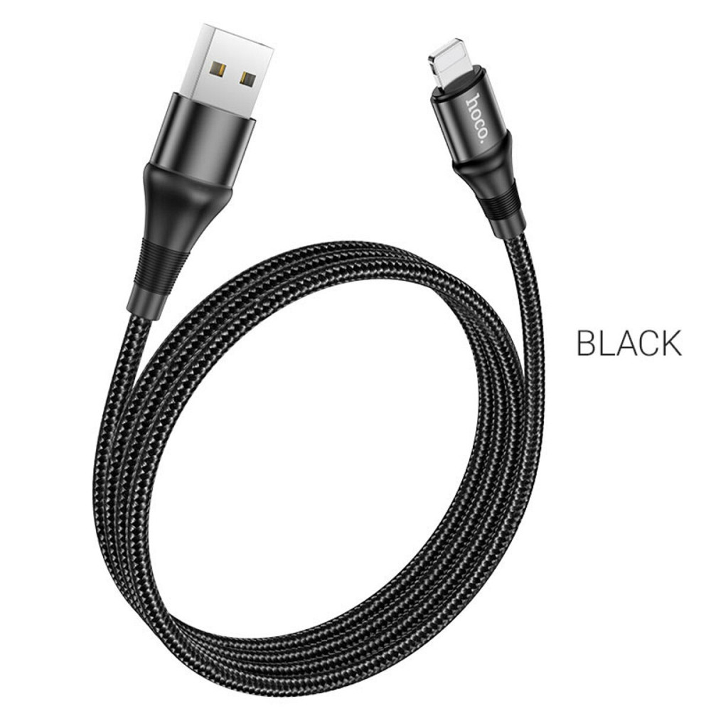 Кабель HOCO X50 USB to iP 2.4A, 1m, nylon, aluminum connectors, Black Київ - фото 3