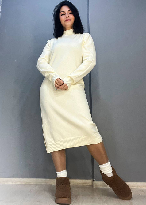 Сукня жіноча Accorddream 2858 светр довга оверсайз комір стійка розріз one size, молочний, one size Київ - фото 19