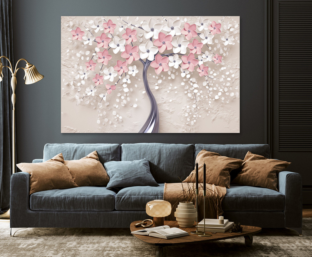Картина холст в гостиную / спальню  Дерево Біло-Рожеві  квіти   MLP_178 80x120 см Киев - изображение 3