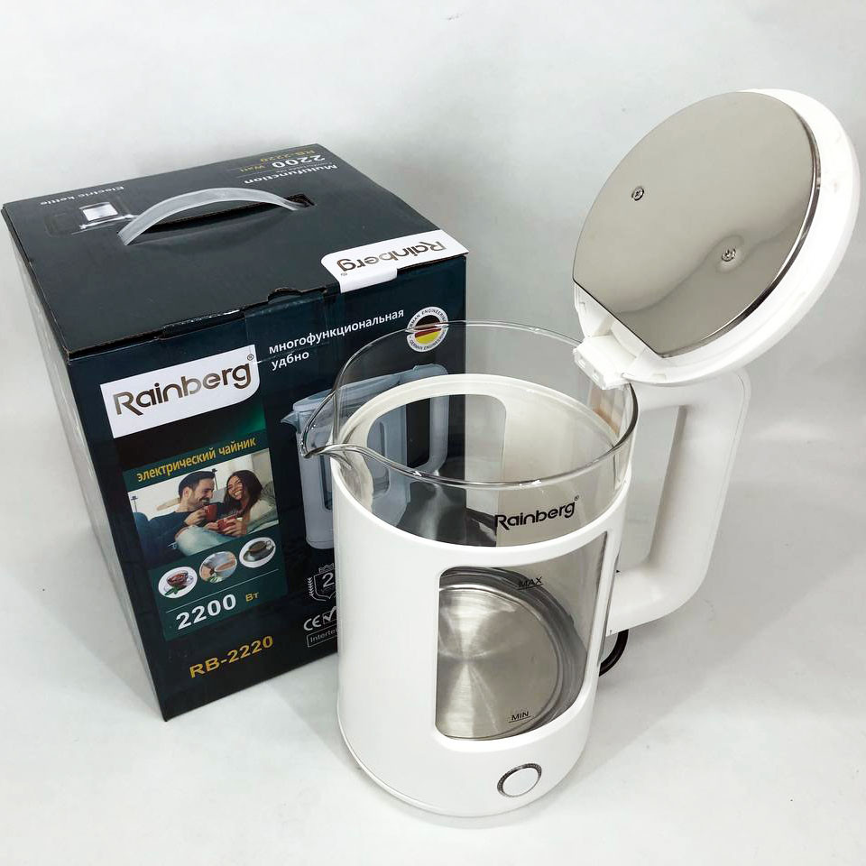 Чайник с визуальным индикатором работы Rainberg RB-2220 2200 Вт 2 л, Тихий бытовой чайник KG-99 Львов - изображение 11