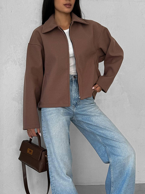 Женский теплый базовый оверсайз жакет на молнии из кашемира Мокко Одесса - изображение 8