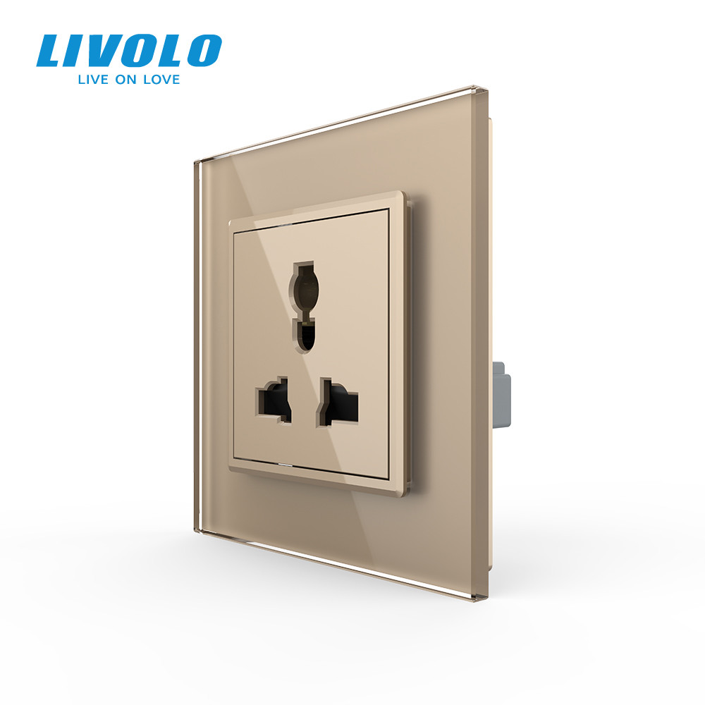 Розетка універсальна 12 стандартів в 1 Livolo золото скло (VL-C7C1C-13) Коломыя - изображение 5