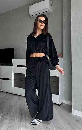 Жіночий стильний костюм з турецького королівського велюру Чорний, 42/44 Одеса