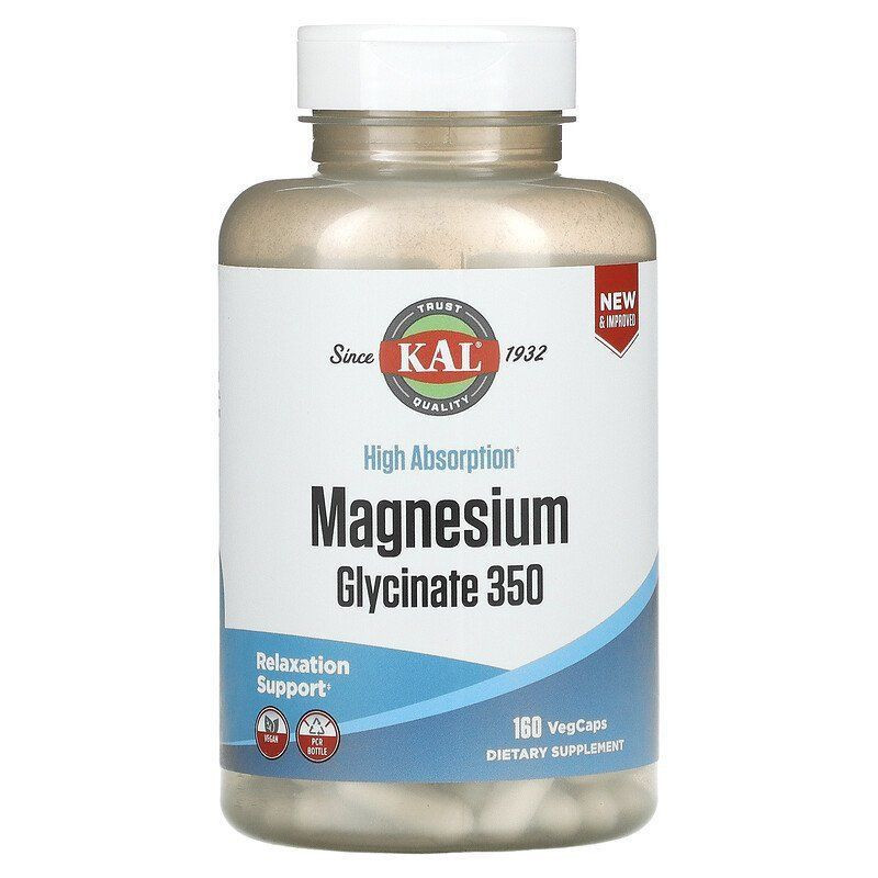 Магний глицинат, Magnesium Glycinate, KAL, высокая абсорбция, 350 мг 160капсул Киев - изображение 1