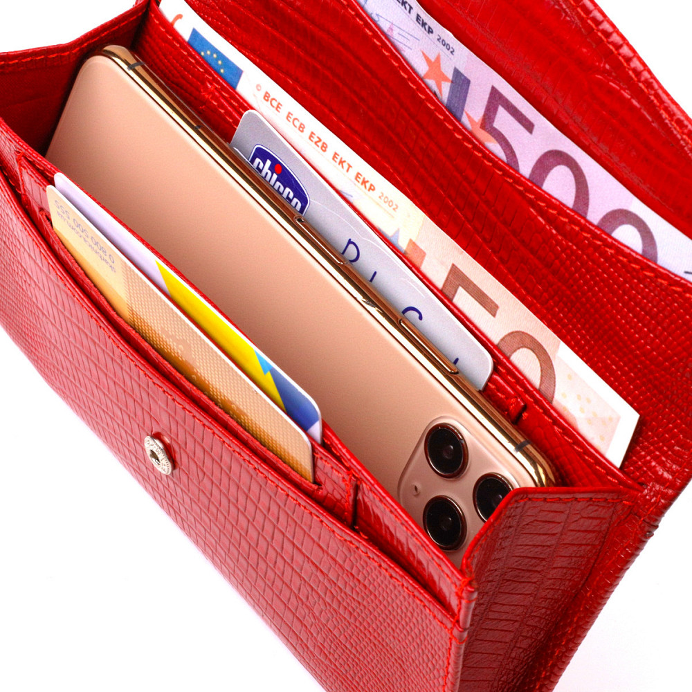 Фактурное женское портмоне из натуральной кожи с тиснением CANPELLINI 21698 Красный Киев - изображение 6