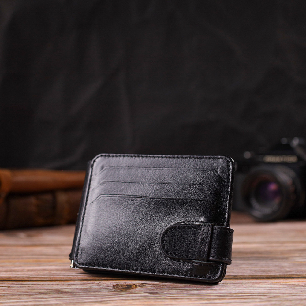 Классический надежный зажим для денег из натуральной гладкой кожи CANPELLINI 21939 Черный Киев - изображение 8