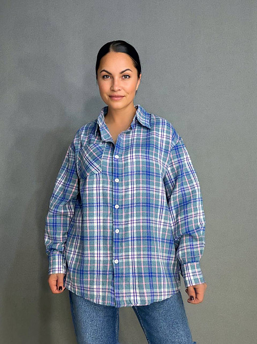 Рубашка женская Baoyu 225-1 в клетку оверсайз фланель, бірюзовий, one size Киев - изображение 11