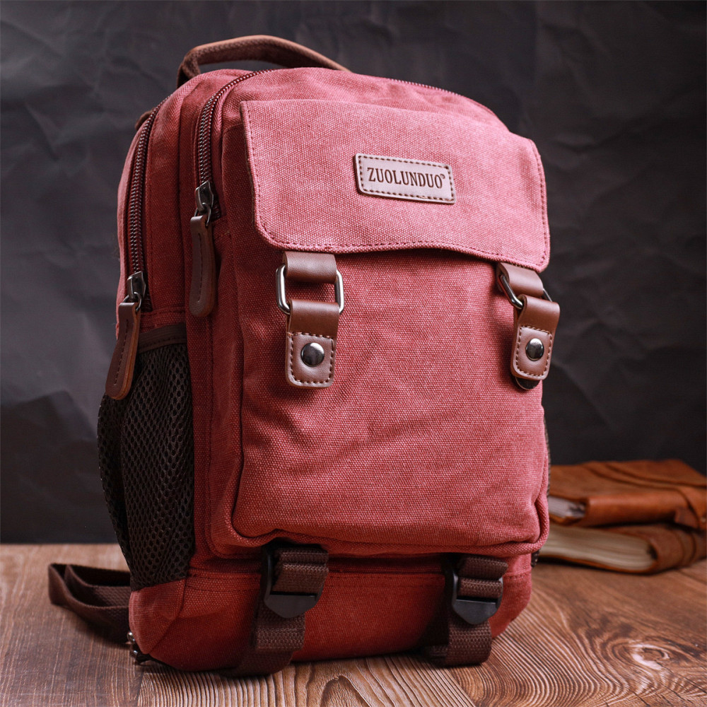 Стильный текстильный рюкзак с уплотненной спинкой и отделением для планшета Vintage 22170 Бордовый Киев - изображение 9