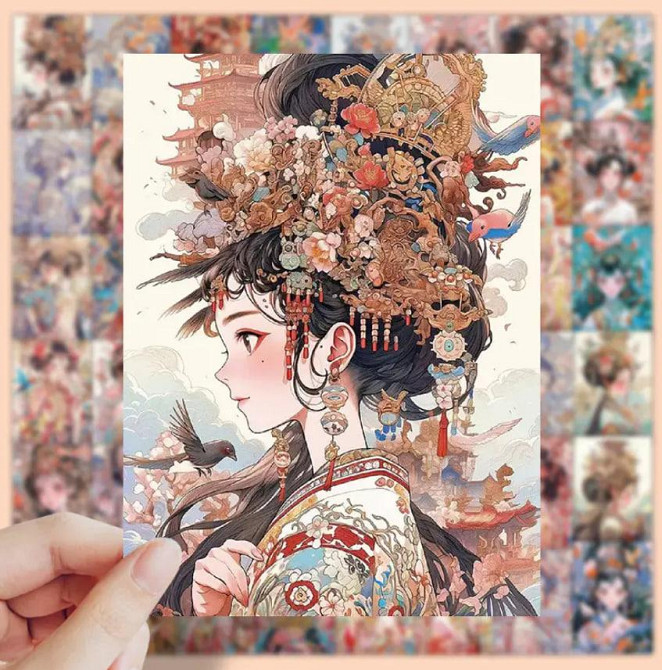 Винтажные наклейки в китайском стиле с изящными девушками, постеры-наклейки, стикерпак девушки набор Киев - изображение 3