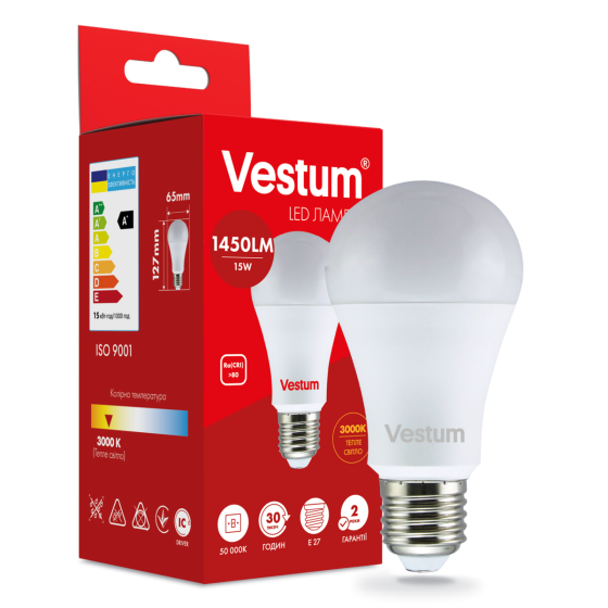 Світлодіодна лампа Vestum A65 15W 3000K 220V E27 1-VS-1102 Київ