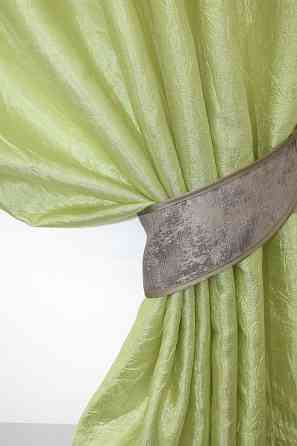 Кухонные шторы VR-Textil № 073к с ламбрекеном и подхватами салатовый с кофейно-серым 270х170 см ( 52-0297) Киев