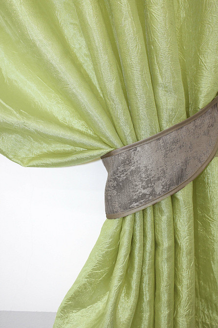 Кухонные шторы VR-Textil № 073к с ламбрекеном и подхватами салатовый с кофейно-серым 270х170 см ( 52-0297) Киев - изображение 3