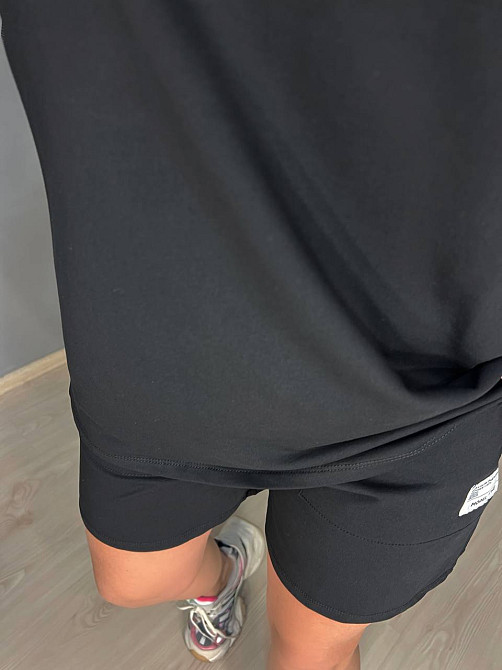 Костюм женский Aidin 201 футболка и шорты с нашивкой оверсайз черный, черный, M Киев - изображение 20