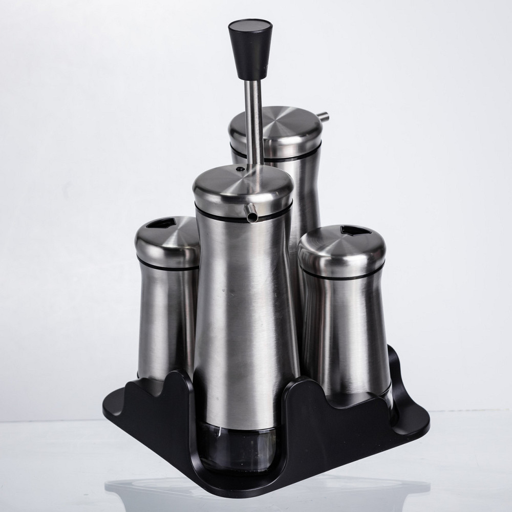 Yiwu Набір баночок для спецій та рідких текстур 4 предмети на підставці, сталь HP-1346 Коломыя - изображение 5