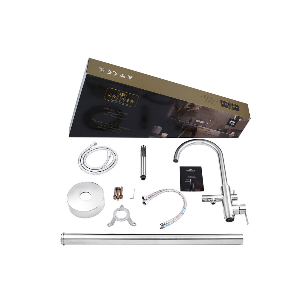 Змішувач для ванни для підлоги Kroner KRP Edelstahl Klassisch - ESG077 з душовим гарнітуром,  сатин Київ - фото 9