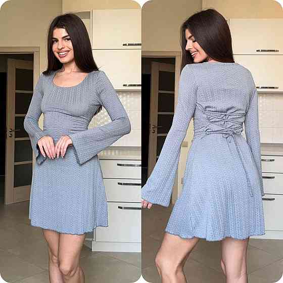 Стильне жіноче плаття із зав'язками на спинці трикотаж косичка машина в'язка Сірий, 46/48 Одеса