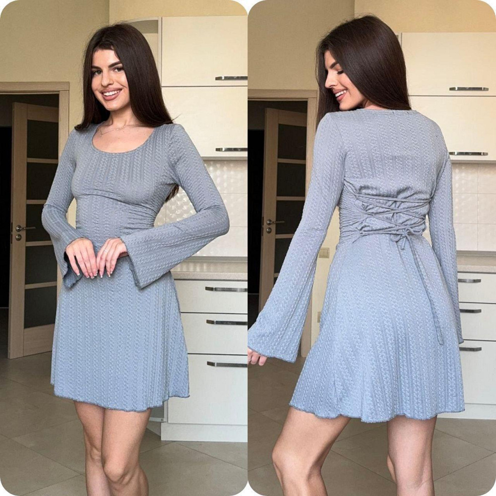 Стильне жіноче плаття із зав'язками на спинці трикотаж косичка машина в'язка Сірий, 46/48 Одеса - фото 1