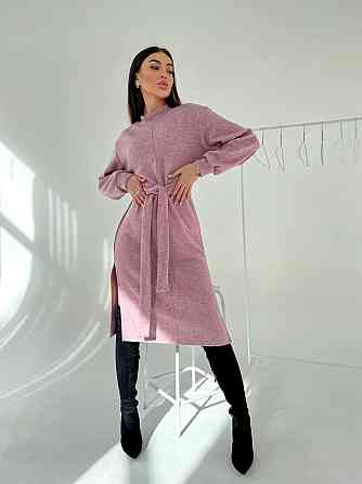 Жіноче стильне тепле плаття з розрізами турецька двостороння ангора люкс Пудра, 42/46 Одеса