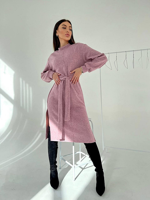 Женское стильное теплое удобное платье с разрезами турецкая двухсторонняя ангора люкс Пудра, 42/46 Одесса - изображение 5