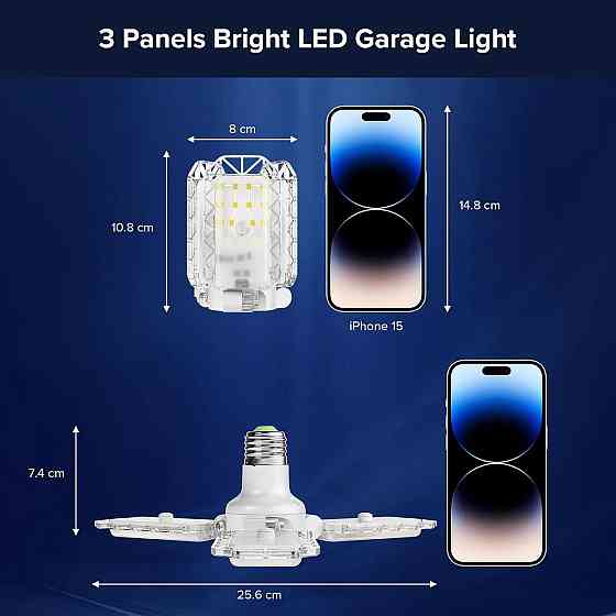 Светильник LED SANSI 22Вт цоколь E27, 2700Лм, 5000K 3 регулируемые панели белый, для гаража подвала  Киев