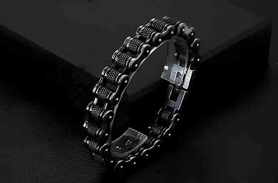 Чоловічий браслет RESTEQ з нержавіючої сталі у вигляді мотоциклетного ланцюга 23 см — чорний браслет зі сталі 316L Київ