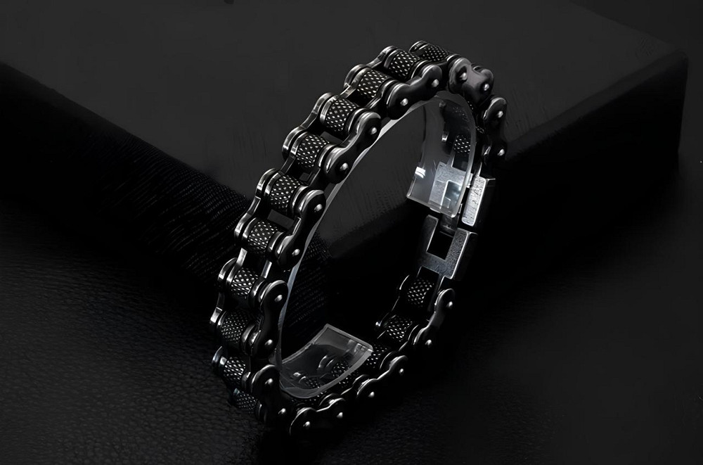 Чоловічий браслет RESTEQ з нержавіючої сталі у вигляді мотоциклетного ланцюга 23 см — чорний браслет зі сталі 316L Київ - фото 3
