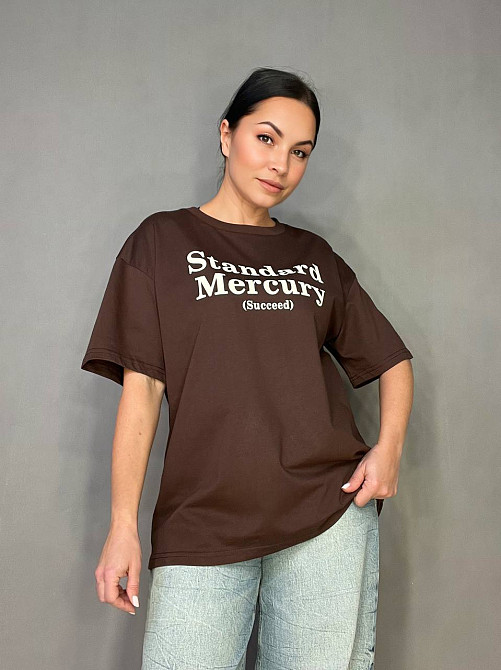Футболка жіноча A-N 25007 оверсайз подовжена з написом принтом попереду one size, шоколад, one size Київ - фото 11