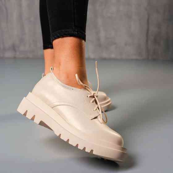 Жіночі Бежеві Броги Туфлі Оксфорди Танкетка Сліпони Шкіряні Мокасини (розміри: 36,37,38,39,40,41) Дніпро