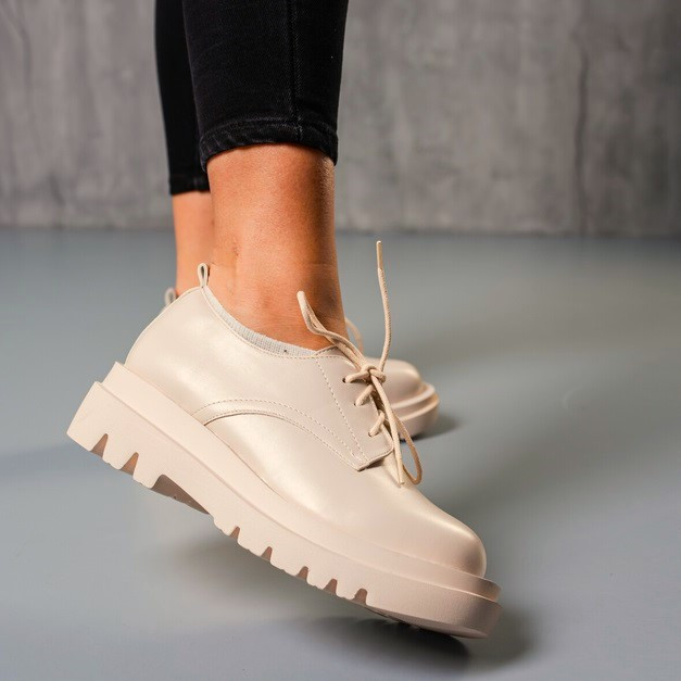 Жіночі Бежеві Броги Туфлі Оксфорди Танкетка Сліпони Шкіряні Мокасини (розміри: 36,37,38,39,40,41) Дніпро - фото 1