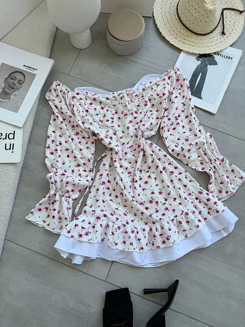 Женское стильное мини-платье  штапель, софт Белый, 44/46 Одесса - изображение 4