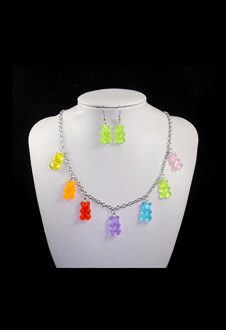 Украшения в виде мишек (набор) - в набор входит сережки салатовые и ожерелье, материал смола Киев - изображение 1