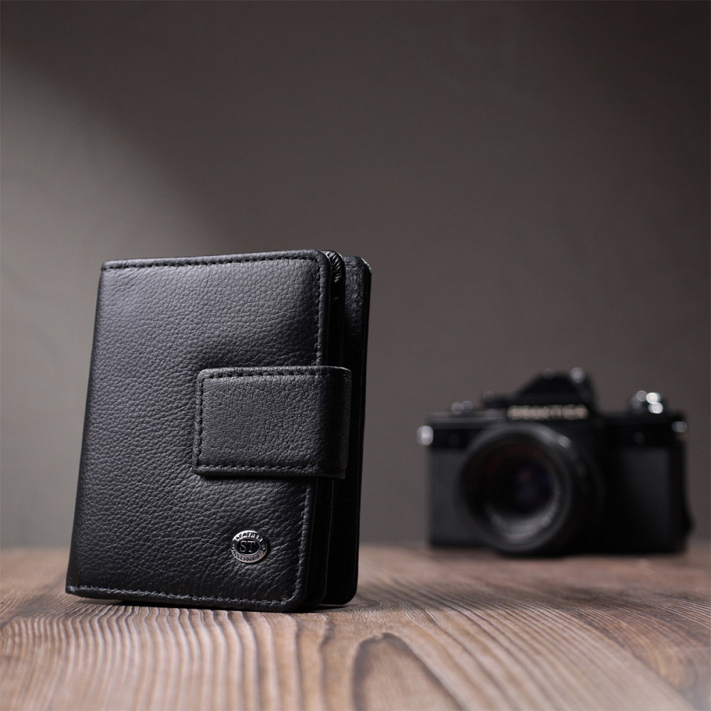 Жіночий гаманець з монетницею та блоком для пропусків із натуральної шкіри ST Leather 22713 Чорний Київ - фото 3