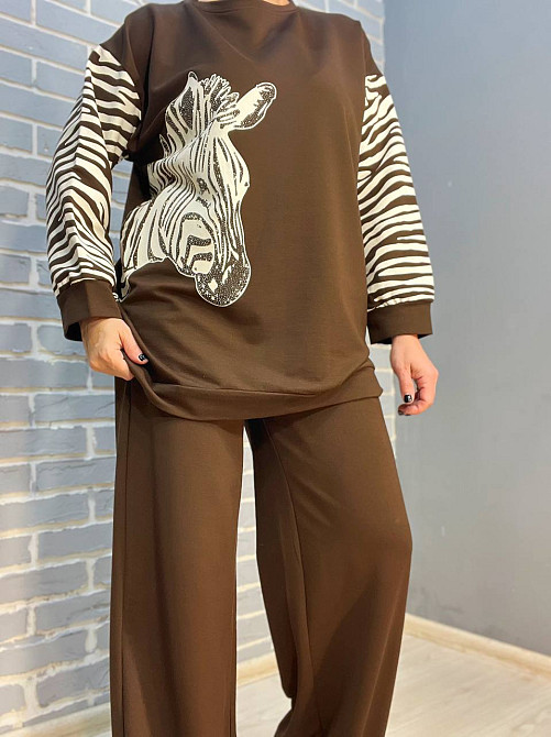 Свитшот женский LSK 6030 удлиненный зебра камни one size, коричневый, one size Киев - изображение 16