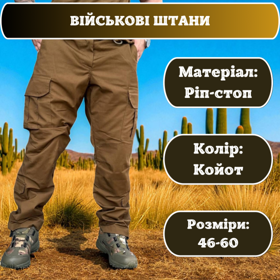 Військові штани літні койот ріп-стоп, тактичні чоловічі штани для армії, польових умов та активного носіння 54 Львів