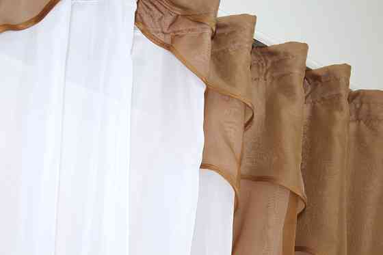 Кухонная занавеска VR-Textil № 114к ламбрекен и тюль коричневый с белым 280х170 см (52-0595) Киев