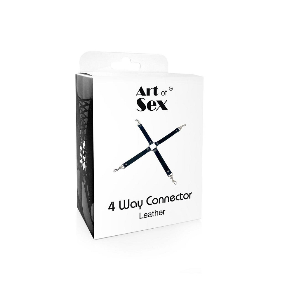 Хрестовина з натуральної шкіри Art of Sex – 4 Way Connector, чорний Sex Aura Київ - фото 4