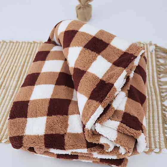 Теплый плед тедди в коричневую клетку 180*200 Каменец-Подольский