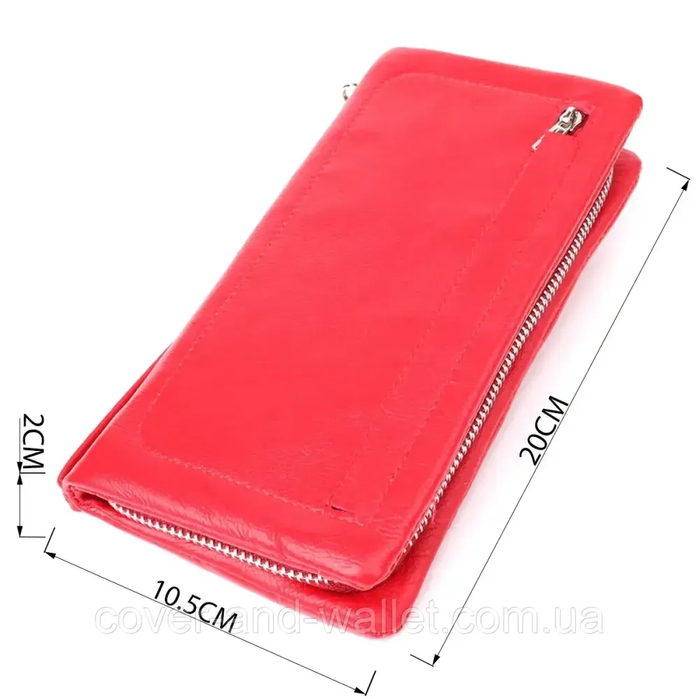 Шкіряний жіночий гаманець з кишенею для телефону червоного кольору ST 669 Київ - фото 2