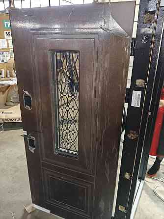 Двері вхідні SARMAK Люкс термо Геліос  дерев'яна панель ArWood Горіх Світлий / ПВХ зріз дерева коньячний 860x2040 мм ліві Київ