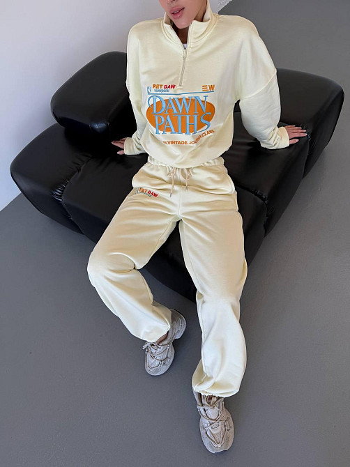 Женский прогулочный костюм двойка турецкая петля-пенье 100% хлопок Молочный Одесса - изображение 1