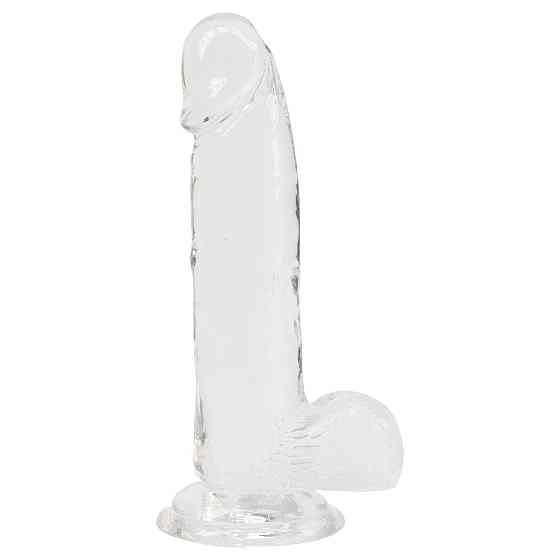 Прозорий фалоімітатор на присосці ADDICTION — Clear Dildo with Balls 8″, віброкуля в подарунок Sex Aura Київ